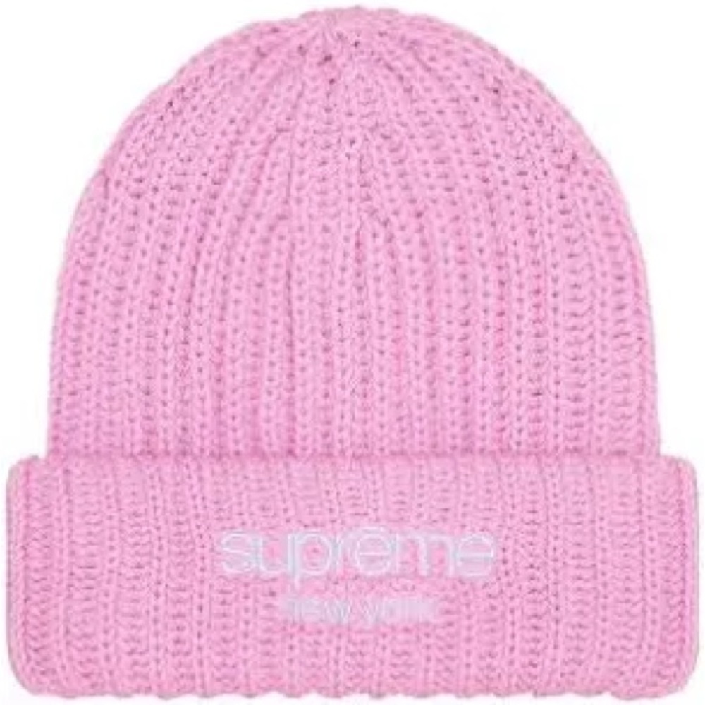 Supreme New York Light Pink Knit Beanie Big Ribbed Knit White NWT OS SS24